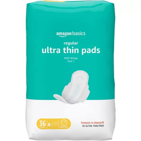 imageAmazon Basics Ultra Thin Pads with FlexiWings for Periods Long Length Super Absorbency Unscented Size 2 128 Count 4 Packs of 32 Previously SolimoSize 1