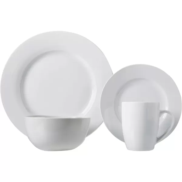 imageAmazon Basics 16Piece Porcelain Kitchen Dinnerware Set with Plates Bowls and Mugs Service for 4  WhiteWhite