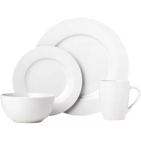 imageAmazon Basics 16Piece Porcelain Kitchen Dinnerware Set with Plates Bowls and Mugs Service for 4  WhiteWhite