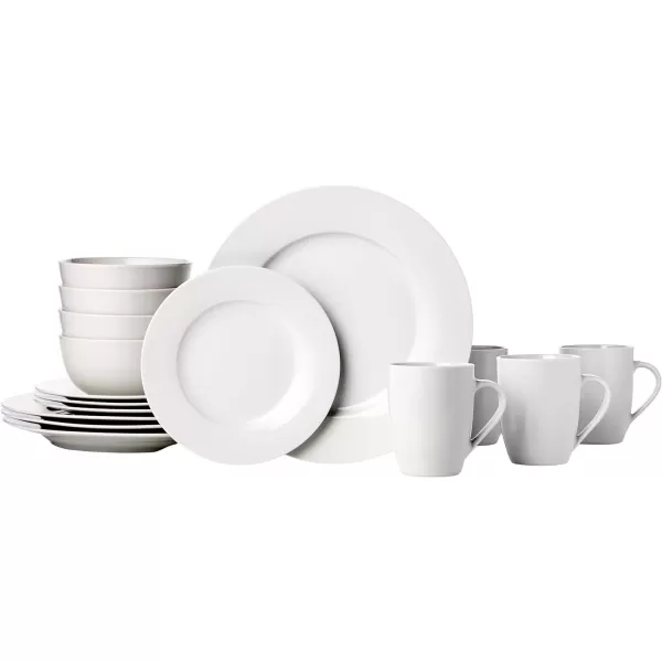 imageAmazon Basics 16Piece Porcelain Kitchen Dinnerware Set with Plates Bowls and Mugs Service for 4  WhiteWhite