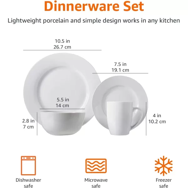 imageAmazon Basics 16Piece Porcelain Kitchen Dinnerware Set with Plates Bowls and Mugs Service for 4  WhiteWhite