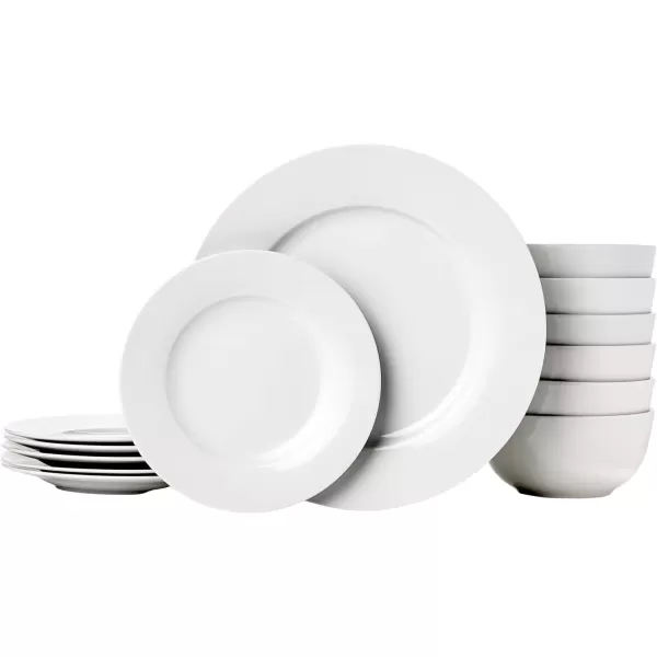 imageAmazon Basics 18Piece White Dinnerware Set Plates Bowls Service for 6White