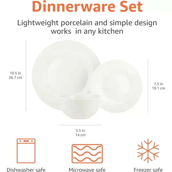 imageAmazon Basics 18Piece White Dinnerware Set Plates Bowls Service for 6White