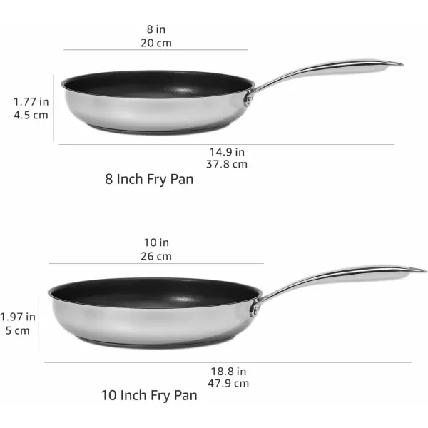 imageAmazon Basics 2Piece NonStick Stainless Steel Fry Pan Set 10Inch and 8Inch