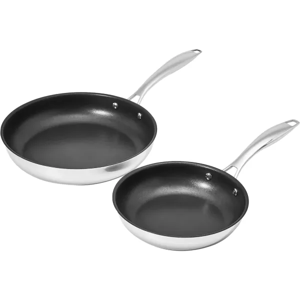 imageAmazon Basics 2Piece NonStick Stainless Steel Fry Pan Set 10Inch and 8Inch