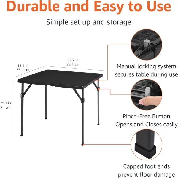 imageAmazon Basics 34 inch Portable Folding Card Table with Carrying Handle Black