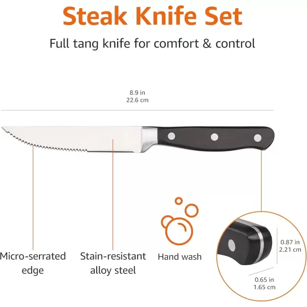 imageAmazon Basics 8Piece Kitchen Steak Knife Set Black