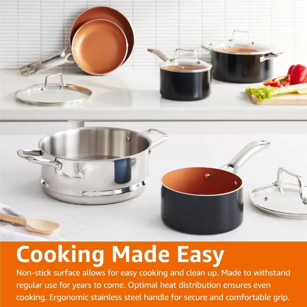 imageAmazon Basics Ceramic Nonstick Pots and Pans Cookware Set 10Piece Set Copper Color10Piece Set