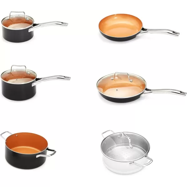 imageAmazon Basics Ceramic Nonstick Pots and Pans Cookware Set 10Piece Set Copper Color10Piece Set