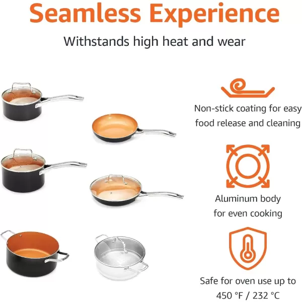 imageAmazon Basics Ceramic Nonstick Pots and Pans Cookware Set 10Piece Set Copper Color10Piece Set