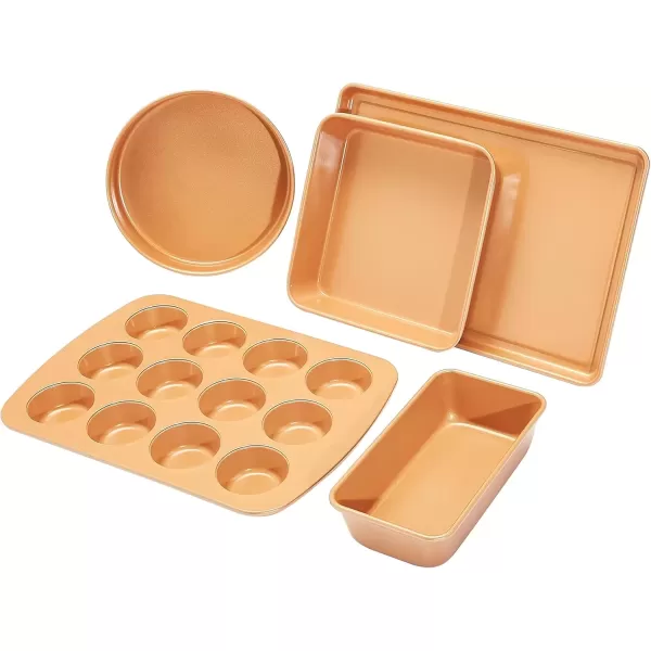 imageAmazon Basics Ceramic Nonstick Pots and Pans Cookware Set 10Piece Set Copper Color5Piece Set
