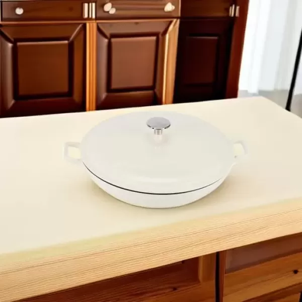 imageAmazon Basics Enameled Cast Iron Covered Round Casserole Skillet with Lid for Oven 33Quart WhiteWhite
