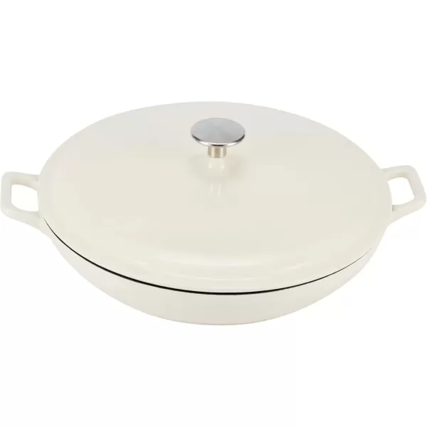 imageAmazon Basics Enameled Cast Iron Covered Round Casserole Skillet with Lid for Oven 33Quart WhiteWhite