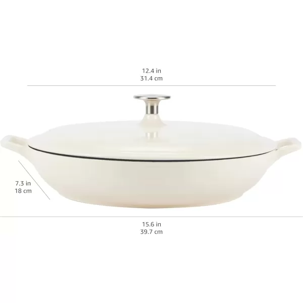 imageAmazon Basics Enameled Cast Iron Covered Round Casserole Skillet with Lid for Oven 33Quart WhiteWhite