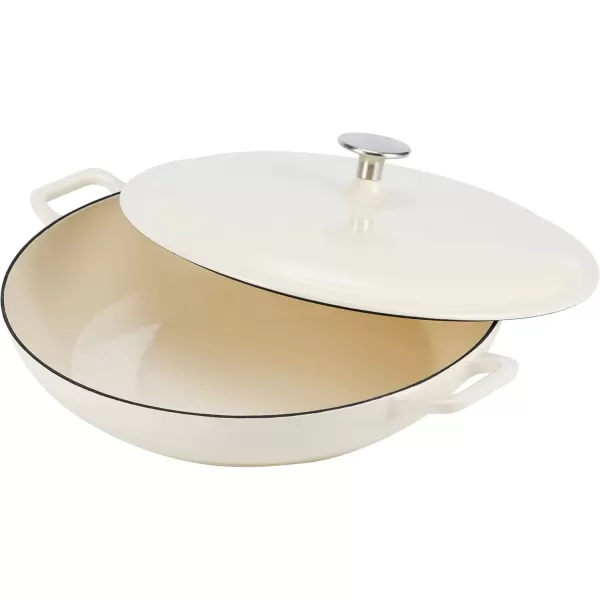 imageAmazon Basics Enameled Cast Iron Covered Round Casserole Skillet with Lid for Oven 33Quart WhiteWhite