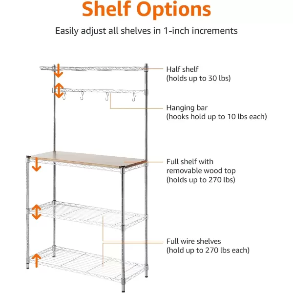 imageAmazon Basics Kitchen Storage Bakers Rack with Removable Top ChromeBeige 18quotD x 24quot W x 59quotH14 D x 3583 W x 6331 H