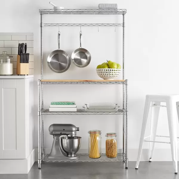 imageAmazon Basics Kitchen Storage Bakers Rack with Removable Top ChromeBeige 18quotD x 24quot W x 59quotH14 D x 3583 W x 6331 H
