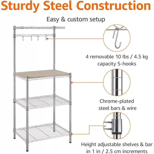 imageAmazon Basics Kitchen Storage Bakers Rack with Removable Top ChromeBeige 18quotD x 24quot W x 59quotH18D x 24 W x 59H