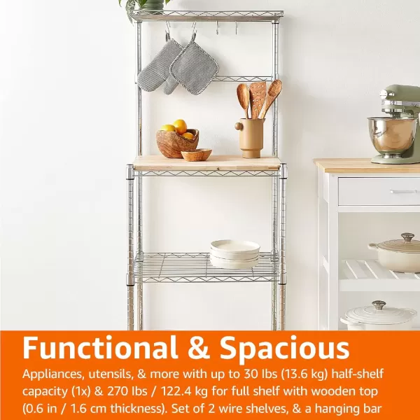 imageAmazon Basics Kitchen Storage Bakers Rack with Removable Top ChromeBeige 18quotD x 24quot W x 59quotH18D x 24 W x 59H
