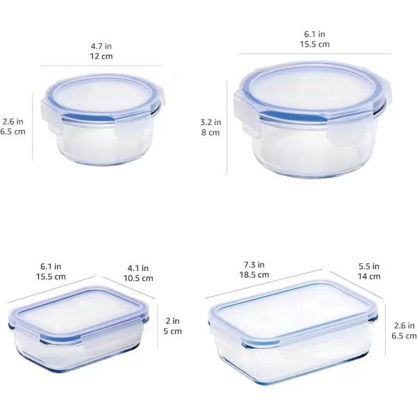 imageAmazon Basics LeakProof Glass Locking Lids Food Storage Containers 14Piece Set 7 Count of Bases and 7 Plastic Lids Clear Blue BPA Free Dishwasher ampamp Microwave Safe for Meal Prep ampamp Freezer14Piece