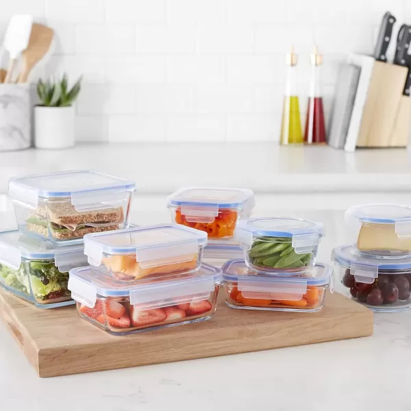 imageAmazon Basics LeakProof Glass Locking Lids Food Storage Containers 14Piece Set 7 Count of Bases and 7 Plastic Lids Clear Blue BPA Free Dishwasher ampamp Microwave Safe for Meal Prep ampamp Freezer20Piece