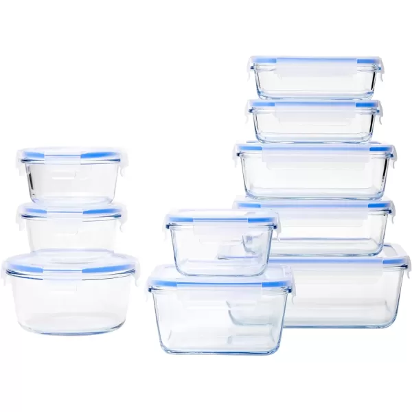 imageAmazon Basics LeakProof Glass Locking Lids Food Storage Containers 14Piece Set 7 Count of Bases and 7 Plastic Lids Clear Blue BPA Free Dishwasher ampamp Microwave Safe for Meal Prep ampamp Freezer20Piece