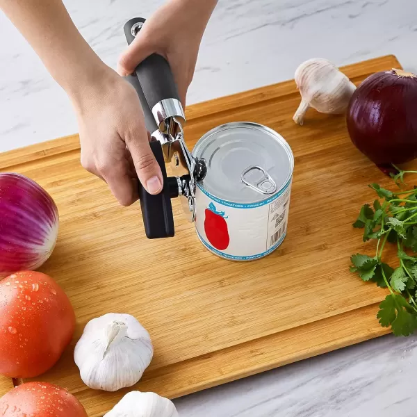 imageAmazon Basics Manual Can Opener Hand Held Black Soft Grip Single HandleDual Handle