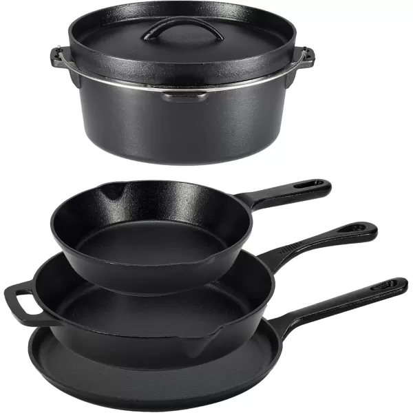 imageAmazon Basics PreSeasoned Cast Iron 5 Pieces Kitchen Pots and Pans Cookware Set Black 1417 x 122 x 1063 in
