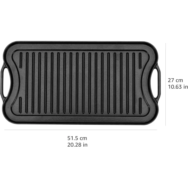 imageAmazon Basics PreSeasoned Cast Iron Reversible Rectangular GrillGriddle Black 20 x 1039 x 098 inch