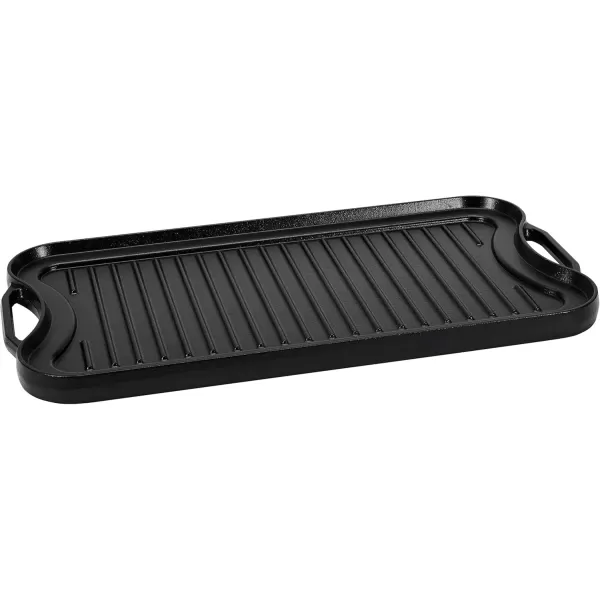 imageAmazon Basics PreSeasoned Cast Iron Reversible Rectangular GrillGriddle Black 20 x 1039 x 098 inch