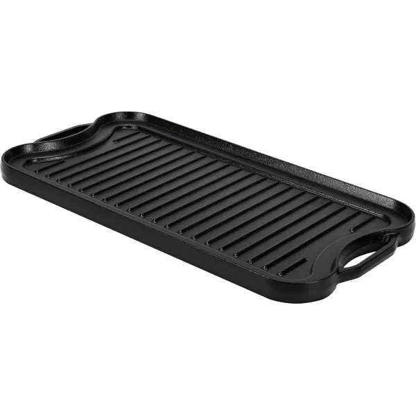 imageAmazon Basics PreSeasoned Cast Iron Reversible Rectangular GrillGriddle Black 20 x 1039 x 098 inch