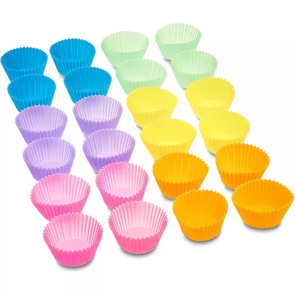 imageAmazon Basics Round Reusable Silicone Baking Cups Muffin Liners Pack of 24 Multicolor 29 x 29 x 13 inches LxWxHMulticolor