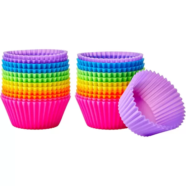 imageAmazon Basics Round Reusable Silicone Baking Cups Muffin Liners Pack of 24 Multicolor 29 x 29 x 13 inches LxWxHMulticolor