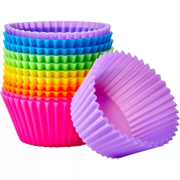 imageAmazon Basics Round Reusable Silicone Baking Cups Muffin Liners Pack of 24 Multicolor 29 x 29 x 13 inches LxWxHMulticolor