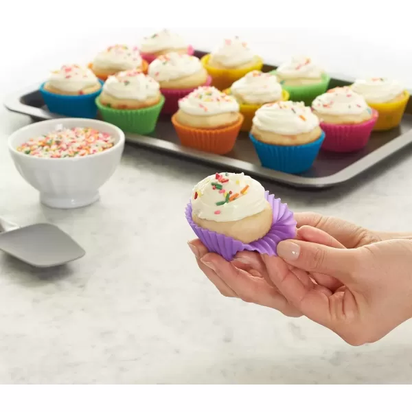 imageAmazon Basics Round Reusable Silicone Baking Cups Muffin Liners Pack of 24 Multicolor 29 x 29 x 13 inches LxWxHMulticolor