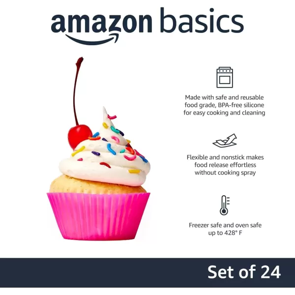 imageAmazon Basics Round Reusable Silicone Baking Cups Muffin Liners Pack of 24 Multicolor 29 x 29 x 13 inches LxWxHMulticolor