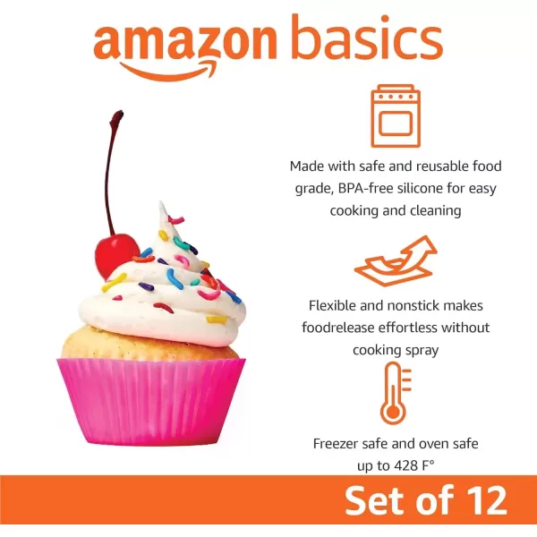 imageAmazon Basics Round Reusable Silicone Baking Cups Muffin Liners Pack of 24 Multicolor 29 x 29 x 13 inches LxWxHMulticolor