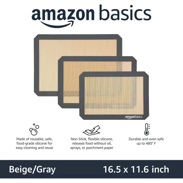 imageAmazon Basics Silicone NonStick Food Safe Baking Mat Pack of 4 BeigeGray Rectangular 165quot x 116quotBeigeGray