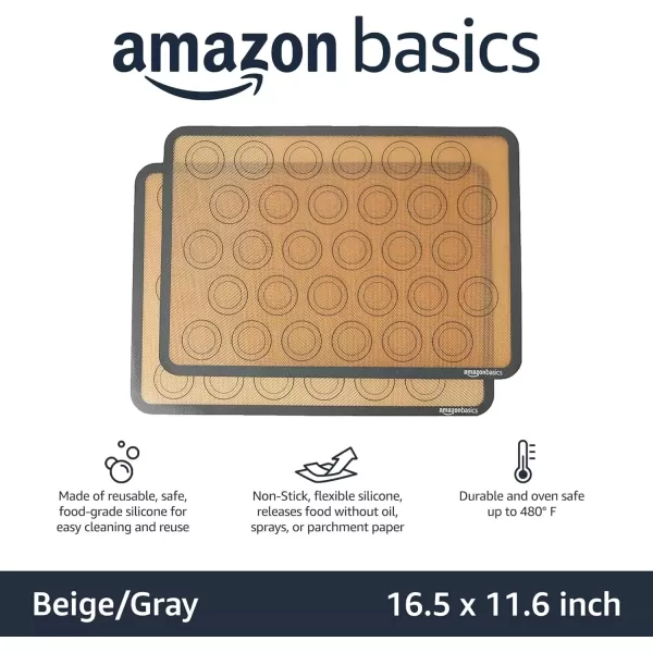 imageAmazon Basics Silicone NonStick Food Safe Baking Mat Pack of 4 BeigeGray Rectangular 165quot x 116quotBeigeGray