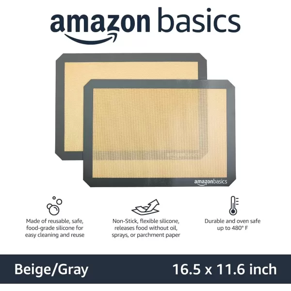 imageAmazon Basics Silicone NonStick Food Safe Baking Mat Pack of 4 BeigeGray Rectangular 165quot x 116quotNew BeigeGray