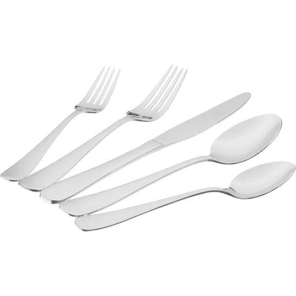 imageAmazon Basics Silverware Set Stainless Steel Flatware 20Piece Forks and Spoons Service for 4 Round Edge20Piece