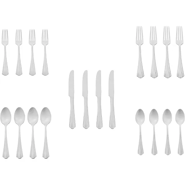 imageAmazon Basics Silverware Set Stainless Steel Flatware 20Piece Forks and Spoons Service for 4 Round Edge20Piece