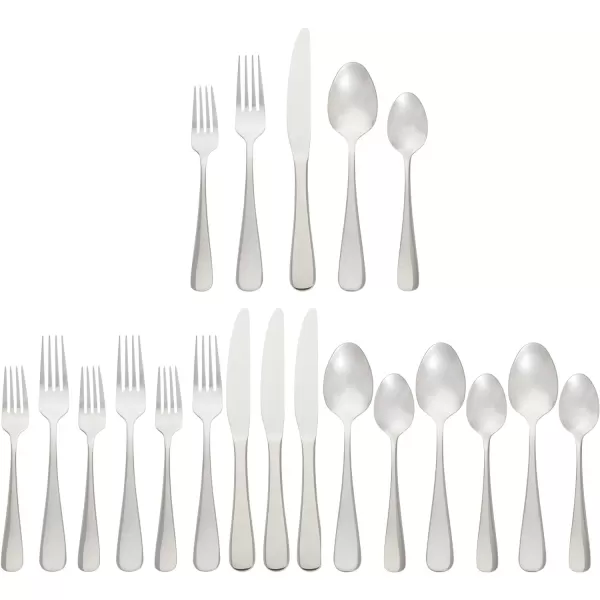 imageAmazon Basics Silverware Set Stainless Steel Flatware 20Piece Forks and Spoons Service for 4 Round Edge20Piece