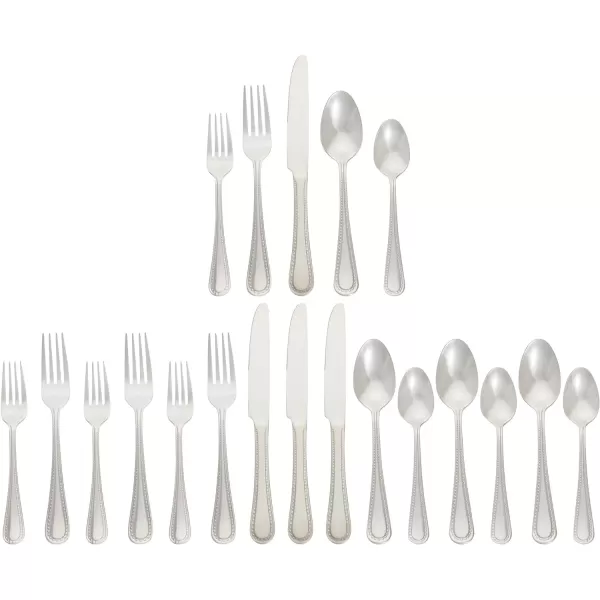 imageAmazon Basics Silverware Set Stainless Steel Flatware 20Piece Forks and Spoons Service for 4 Round Edge20Piece