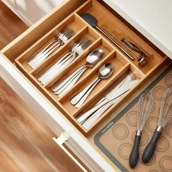 imageAmazon Basics Silverware Set Stainless Steel Flatware 20Piece Forks and Spoons Service for 4 Round Edge20Piece