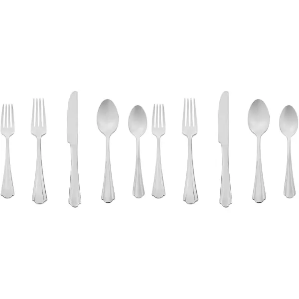imageAmazon Basics Silverware Set Stainless Steel Flatware 20Piece Forks and Spoons Service for 4 Round Edge20Piece