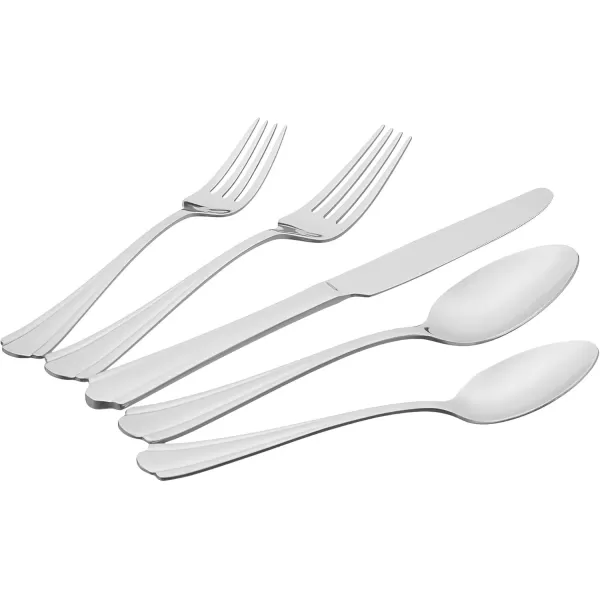 imageAmazon Basics Silverware Set Stainless Steel Flatware 20Piece Forks and Spoons Service for 4 Round Edge20Piece