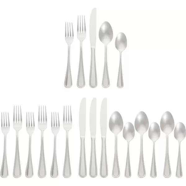 imageAmazon Basics Silverware Set Stainless Steel Flatware 20Piece Forks and Spoons Service for 4 Round Edge20Piece