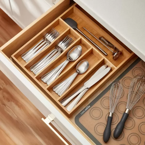 imageAmazon Basics Silverware Set Stainless Steel Flatware 20Piece Forks and Spoons Service for 4 Round Edge20Piece