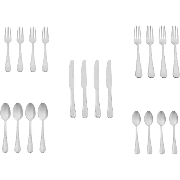 imageAmazon Basics Silverware Set Stainless Steel Flatware 20Piece Forks and Spoons Service for 4 Round Edge20Piece
